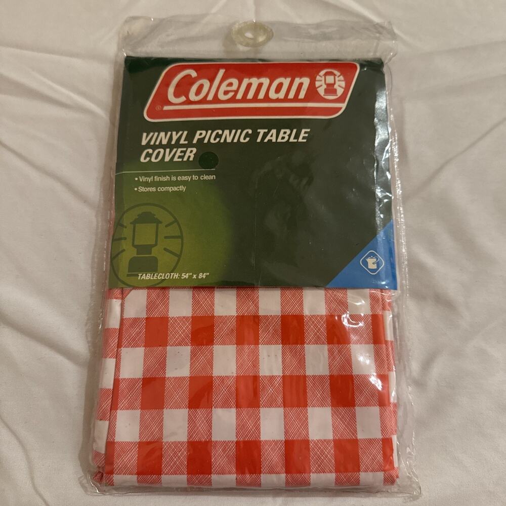 NEW NIP Coleman Red Checkered Gingham Reusable Tablecloth Vinyl Cover